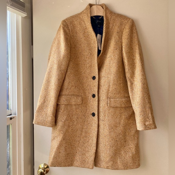 NWT J. Crew Oversized Topcoat, English Herringbone Wool, Camel, 12P Medium Large - Picture 1 of 7